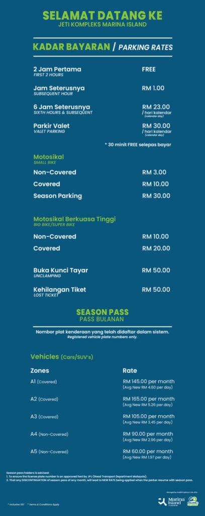 Parking Rate marina island car park